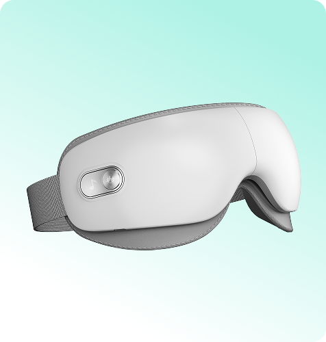 Masażer oczu SKG ES500 w kolorze białym, z przyciskiem do sterowania muzyką i regulowanym paskiem