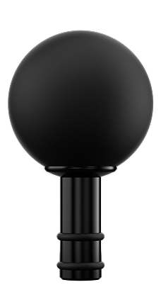 Zbliżenie na kulistą, czarną końcówkę (głowicę) do masażu pistoletu SKG F1-Pro, na jasnym tle