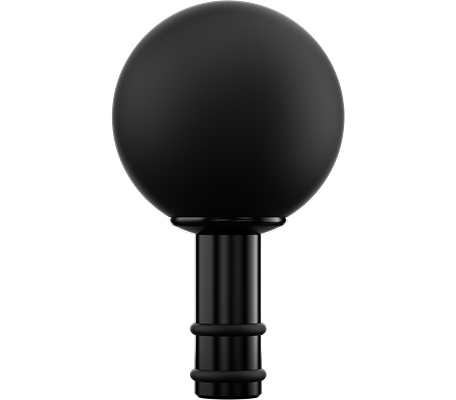 Zbliżenie na kulistą, czarną końcówkę (głowicę) do masażu pistoletu SKG F1-Pro, na jasnym tle