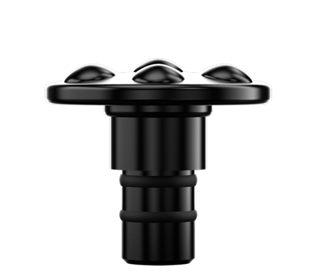 Zbliżenie na czarną, płaską końcówkę (głowicę) z wypustkami do masażu pistoletu SKG F1-Pro