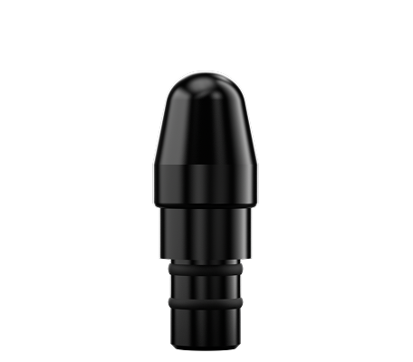 Zbliżenie na czarną, stożkową końcówkę (głowicę) do masażu punktowego pistoletu SKG F1-Pro