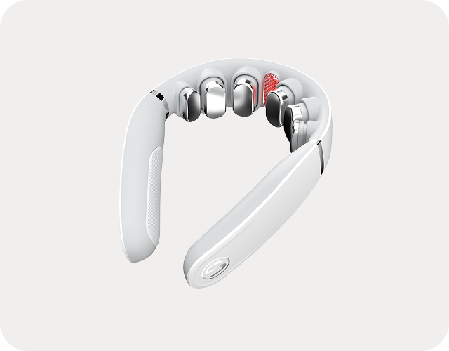 Masażer szyi SKG GS500-N w kolorze białym, z chromowanymi głowicami i wizualizacją podgrzewania na jednym elemencie