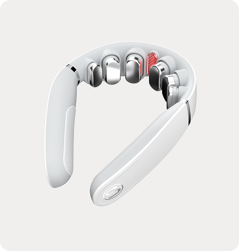 Masażer szyi SKG GS500-N w kolorze białym, z chromowanymi głowicami i wizualizacją podgrzewania na jednym elemencie