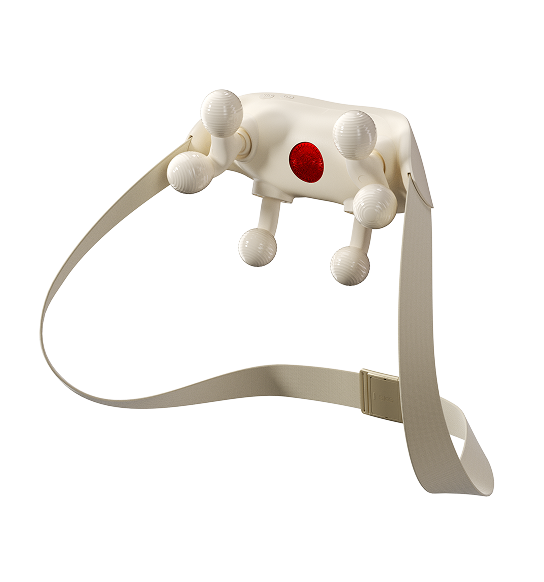 Masażer karku SKG HS500-2 w kolorze beżowym, z czterema głowicami i czerwonym punktem podgrzewającym