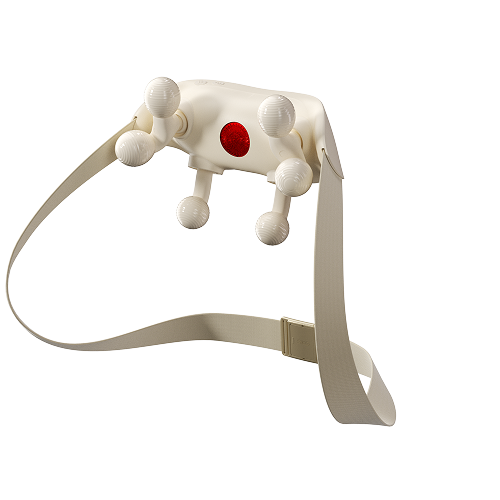 Masażer karku SKG HS500-2 w kolorze beżowym, z czterema głowicami i czerwonym punktem podgrzewającym