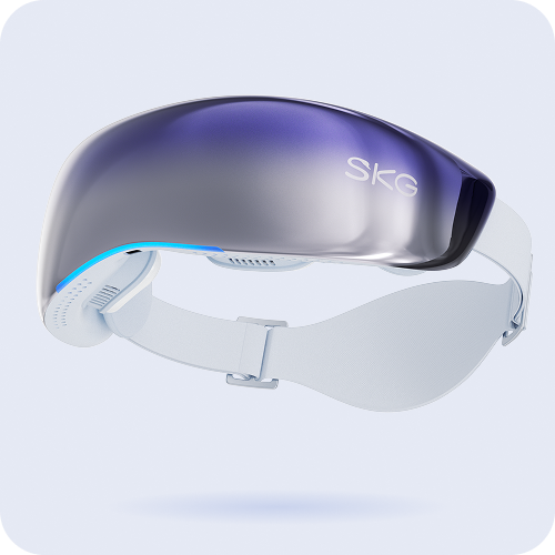 Masażer oczu SKG KS700 w kolorze białym ze srebrno-fioletową, lustrzaną osłoną