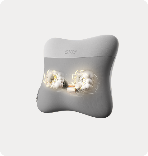 Masażer pleców SKG VS500 z wizualizacją wewnętrznych, obracających się mechanizmów masujących i podgrzewania