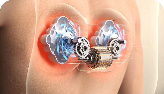 Wizualizacja działania masażera SKG VS500, pokazująca dwa obracające się mechanizmy masujące plecy