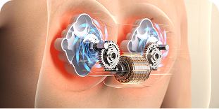Wizualizacja działania masażera SKG VS500, pokazująca dwa obracające się mechanizmy masujące plecy