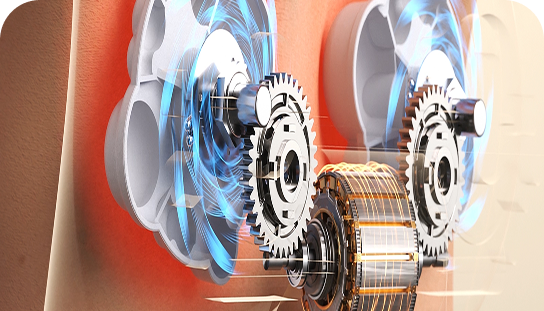 Wizualizacja działania masażera SKG VS500, pokazująca dwa obracające się mechanizmy masujące lędźwiowy odcinek